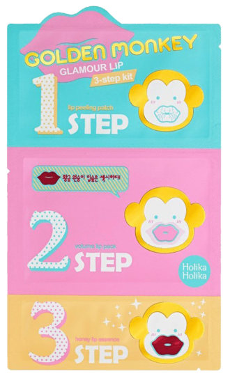 Holika Holika Kit de 3 Pasos para Labios Golden Monkey Glamour