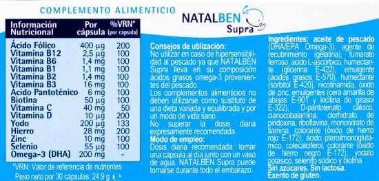 NATALBEN - SUPRA 30 CÁPSULAS - Farmacia Pérez Vázquez
